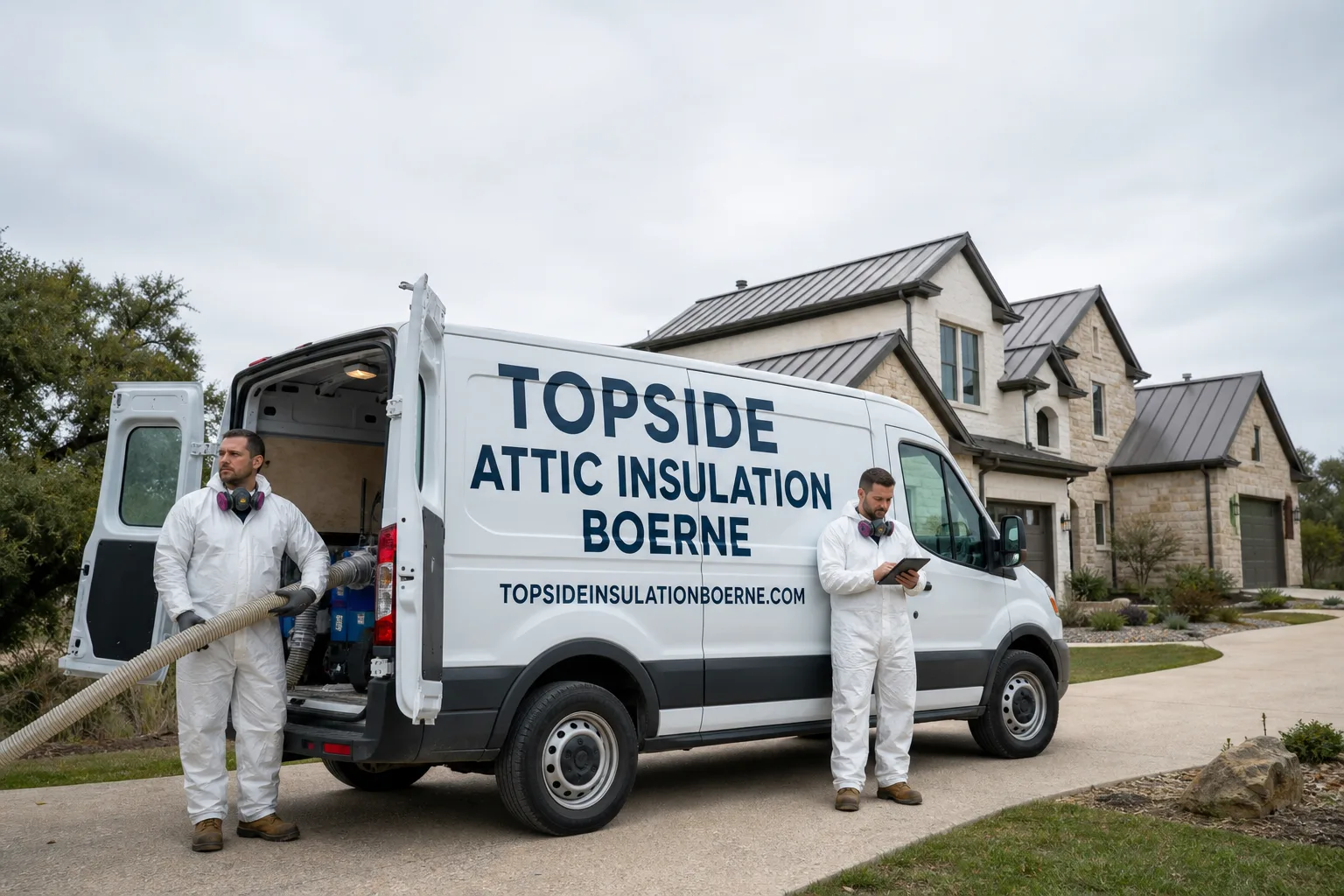 Topside Attic Insulation Boerne insulation service vehicle and crew in Boerne, TX